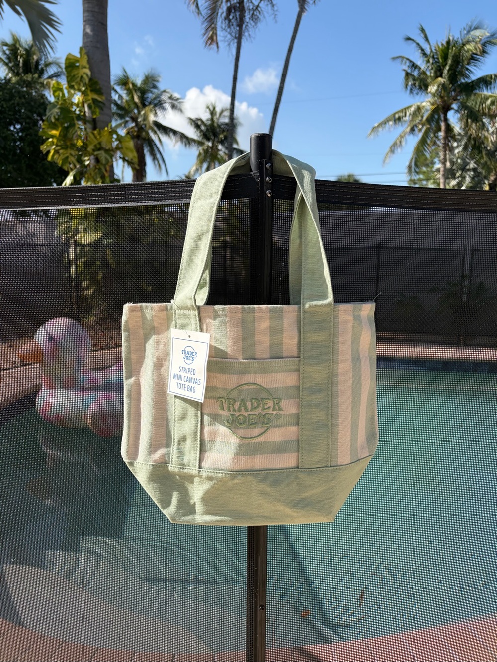 NWT Trader Joe's Light Green Striped Canvas Tote